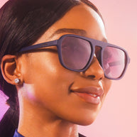Deja Vu Daydream by Goodr, dark blue square aviator sunglasses with purple gradient lenses, stylish for outdoor wear
