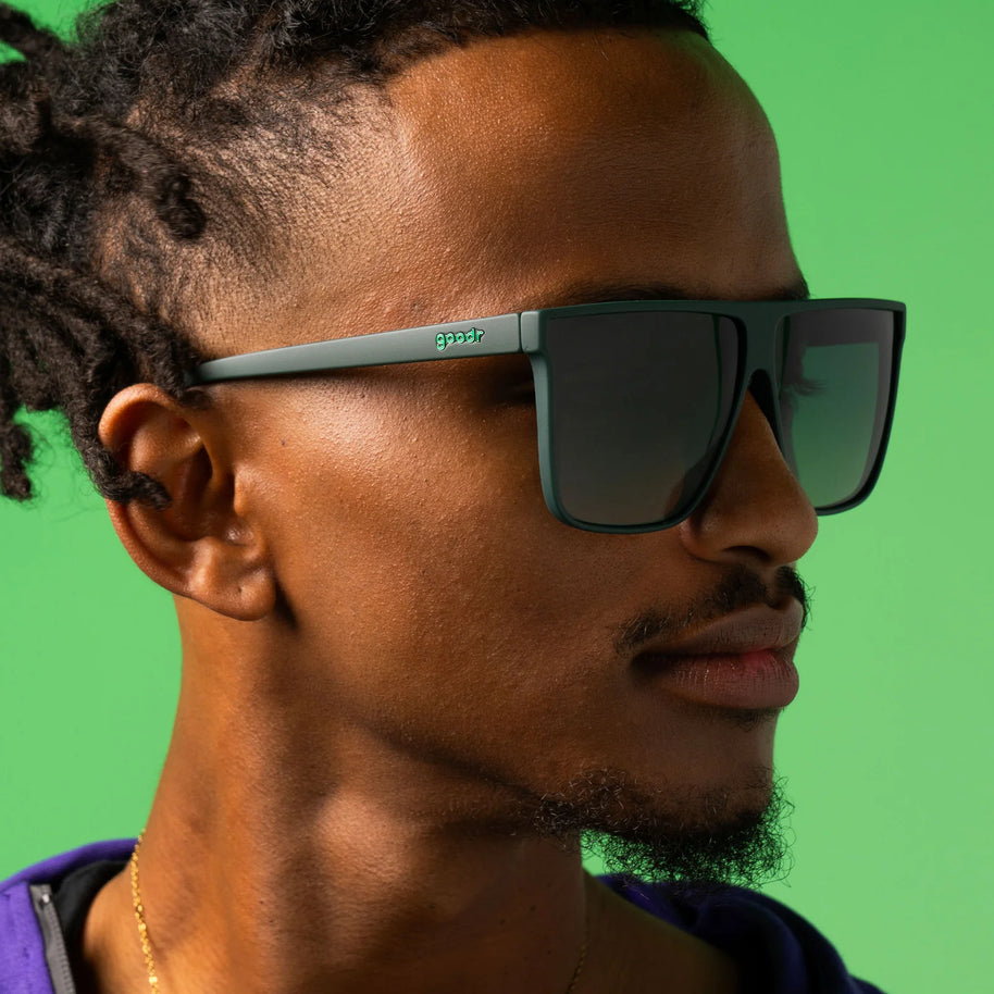 Tends To Get Noticed by Goodr deep green oversized flat-top sunglasses with green gradient lenses, stylish for outdoor use