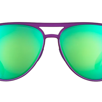 It's Octopuses, Not Octopi by Goodr aviator sunglasses in purple with green mirrored lenses, lightweight and stylish for outdoor use