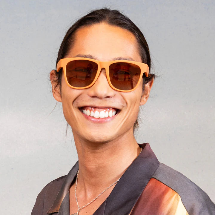 Mayor of Pangaea by Goodr in brown with orange-gold polarized ocean gradient lenses, stylish sunglasses for outdoor influence