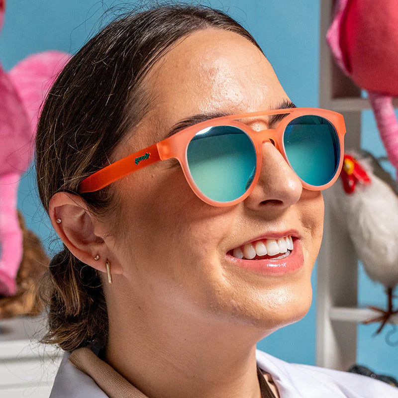 Stay Fly, Ornithologists by Goodr in orange frames with PH-G polarized lenses, no-slip fit, ideal for outdoor use and birdwatching