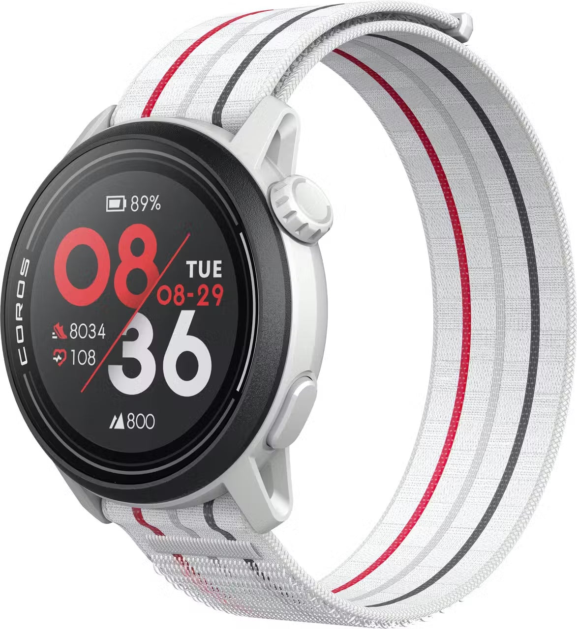 PACE 3 GPS Sport Watch by Coros in white and red, lightweight GPS watch for running with advanced training and recovery tracking