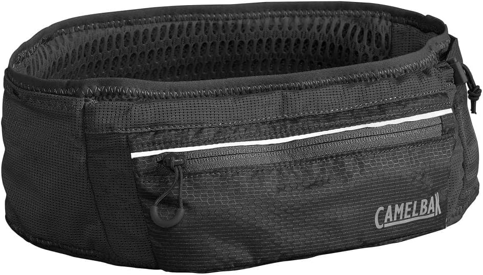 Ultra Belt 3L by CamelBak in black, minimal hydration belt with 3D mesh, stores 17-oz Quick Stow flask for running and outdoor use