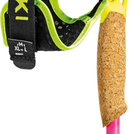 Ultratrail FX ONE by Leki in pink and yellow with cork grip and Trail Shark grip-strap system for trail running poles