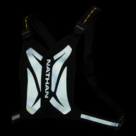 Laser Light Web Vest by Nathan in black with reflective LED thread, lightweight safety vest designed for running and low light visibility