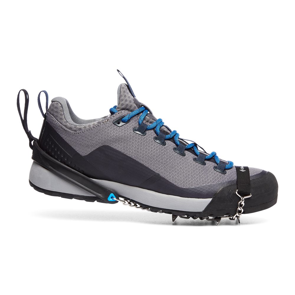 Blitz Spike Traction Device by Black Diamond in black and grey with 6 stainless steel spikes ultralight for fast trail use