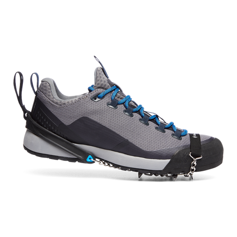 Blitz Spike Traction Device by Black Diamond in black and grey with 6 stainless steel spikes ultralight for fast trail use
