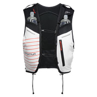 Trail Vest 5L by La Sportiva in white and black with multiple pockets and 2 soft flasks, lightweight for trail running and racing