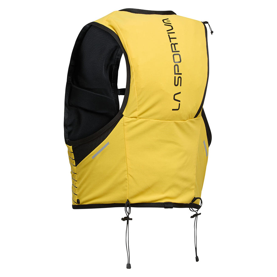 Ultra Trail Vest 10L by La Sportiva in yellow with adjustable closure and stretch front pocket for trail running and long outdoor use
