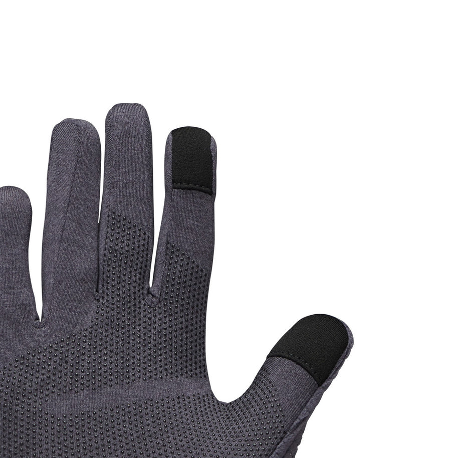 Deploy Wind Hood Gloves by Black Diamond in dark grey with stowable wind hood, touchscreen fingertips, and breathable fabric for year-round training