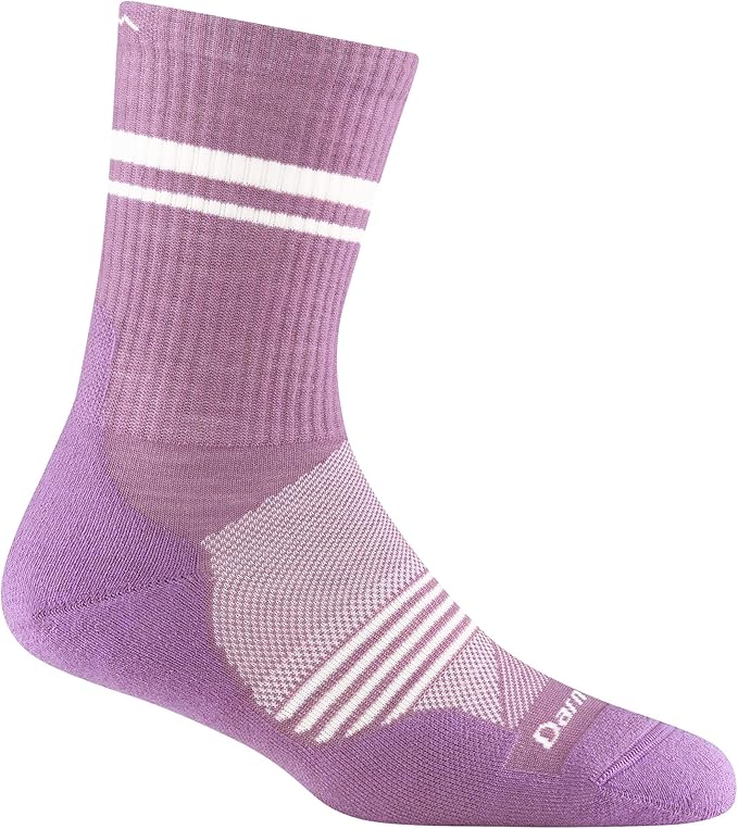 Element Micro Crew Lightweight w/Cushion Running Sock - Women by Darn Tough in purple with white stripes, breathable Merino wool for running comfort