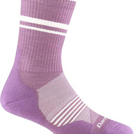 Element Micro Crew Lightweight w/Cushion Running Sock - Women by Darn Tough in purple with white stripes, breathable Merino wool for running comfort