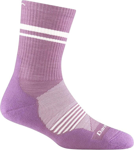 Element Micro Crew Lightweight w/Cushion Running Sock - Women by Darn Tough in purple with white stripes, breathable Merino wool for running comfort