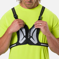 Laser Light Web Vest by Nathan in black with LED thread and reflective web, lightweight for running and low light safety