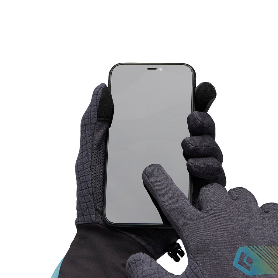 Deploy Wind Hood Gloves by Black Diamond in grey and black with stowable wind hood, touchscreen-compatible for year-round training and cold weather use