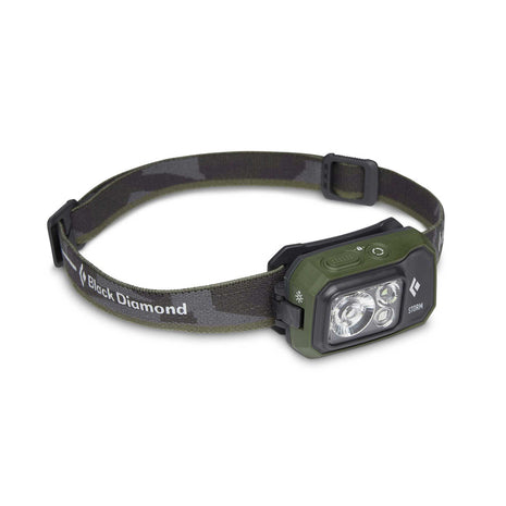 Storm 450 Headlamp by Black Diamond in green and black, waterproof dual-fuel headlamp with bright light for rugged outdoor adventures