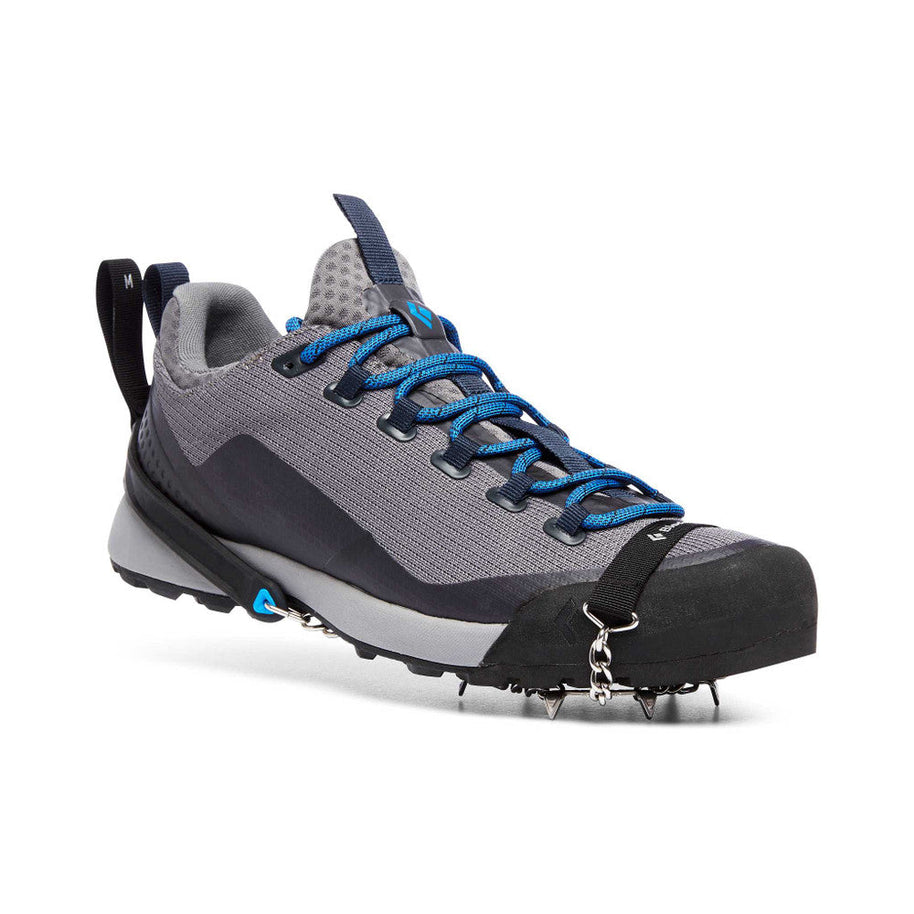 Blitz Spike Traction Device by Black Diamond in black and blue ultralight with 6 stainless steel spikes for trail running and winter traction