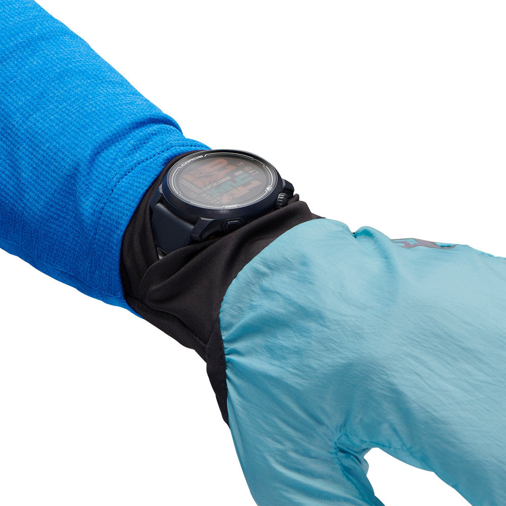 Deploy Wind Hood Gloves by Black Diamond in blue and black with stowable wind hood for year-round training and cold weather protection