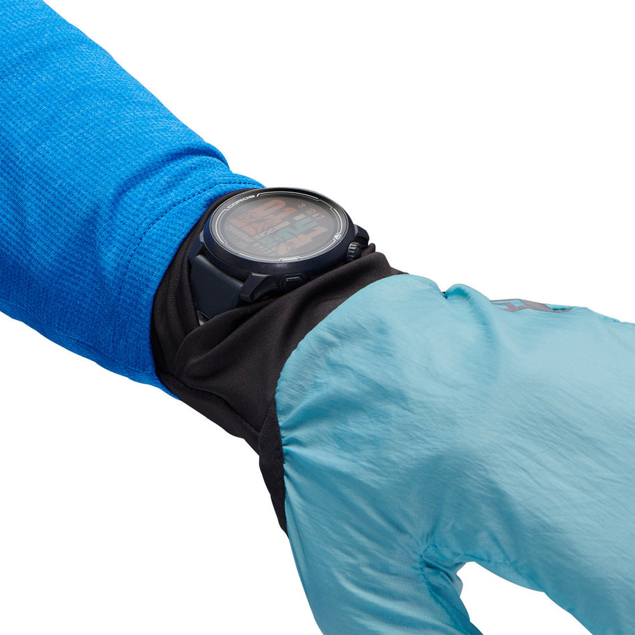 Deploy Wind Hood Gloves by Black Diamond in blue and black with stowable wind hood for year-round training and cold weather protection