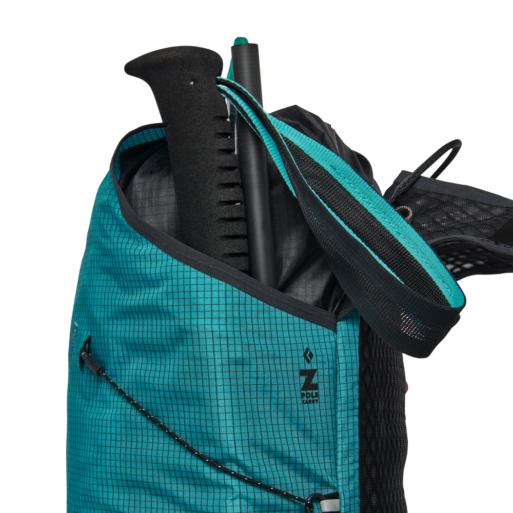 Distance 15 Backpack - Women (Prior Season) by Black Diamond in blue with black accents, hybrid pack for alpine running and scrambling