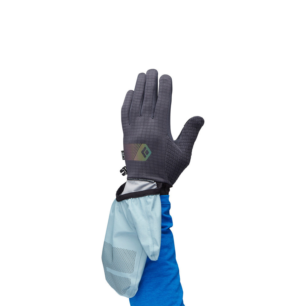 Gridtech Storm Hood Gloves by Black Diamond in grey and light blue, thermal grid fleece with breathability and moisture-wicking for cold weather use