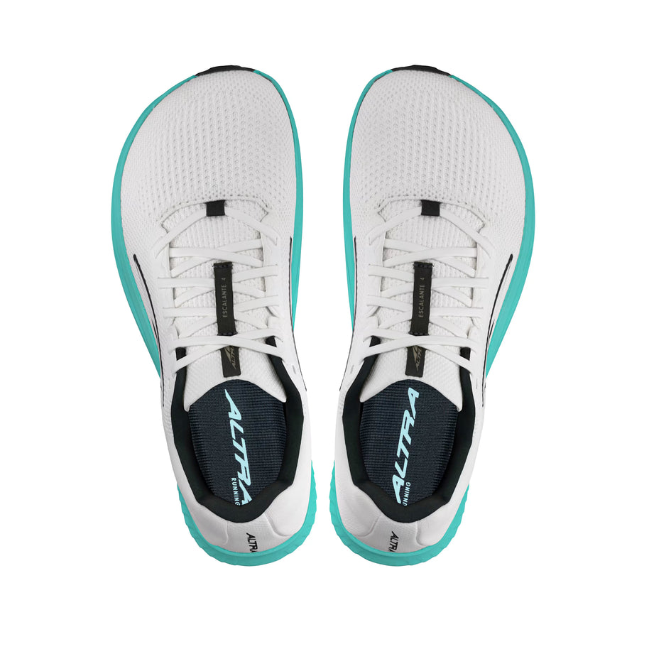 Escalante 4 - Women by Altra Footwear in white and turquoise, lightweight road running shoes with FootShape fit and flexible design for training and daily walks