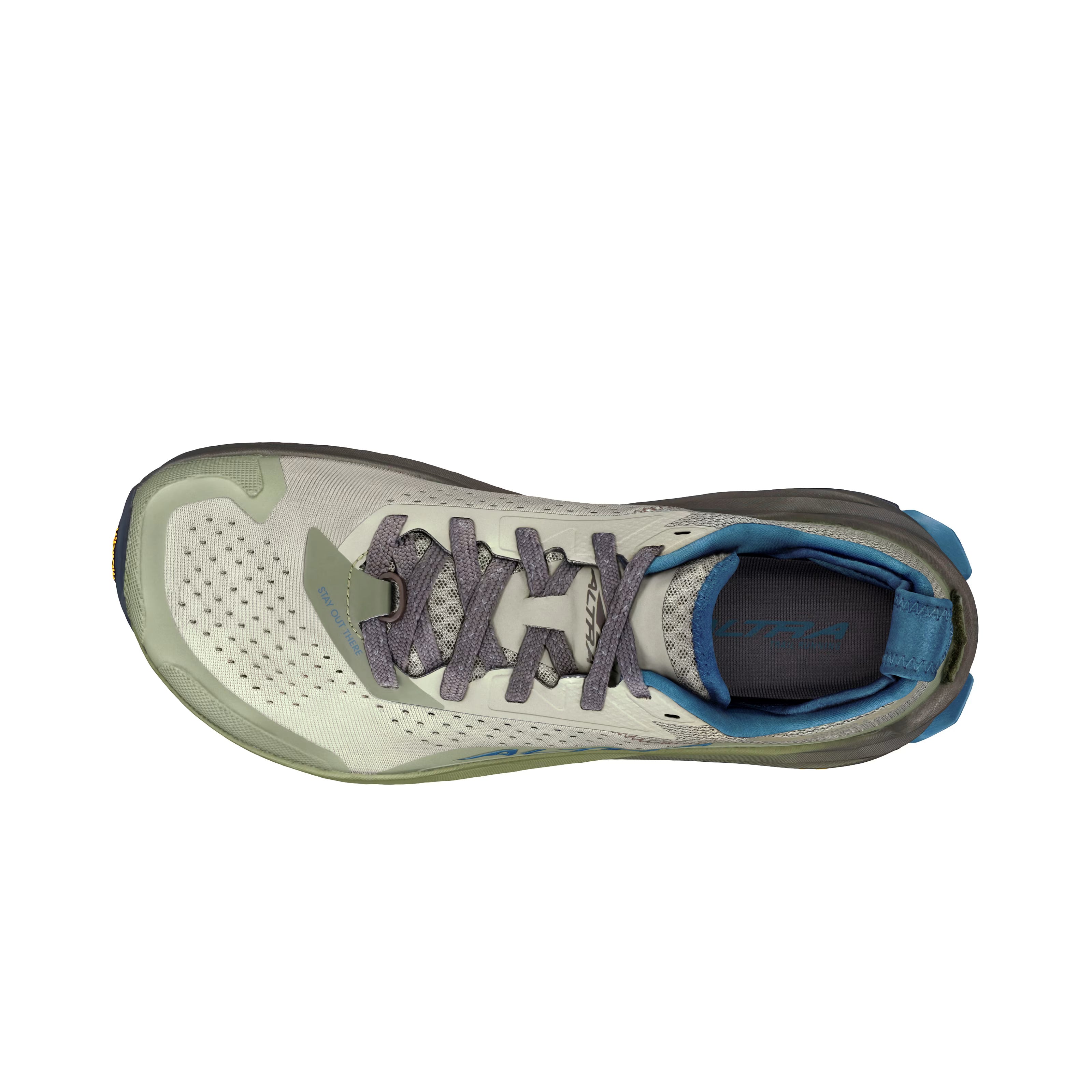 Olympus 6 - Men by Altra Footwear in light green and blue, cushioned trail running shoe with durable grip and roomy toe box for all-day comfort