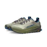 Olympus 6 - Men by Altra Footwear in sage green and blue, cushioned trail running shoes with durable sole and roomy toe box for all-day comfort