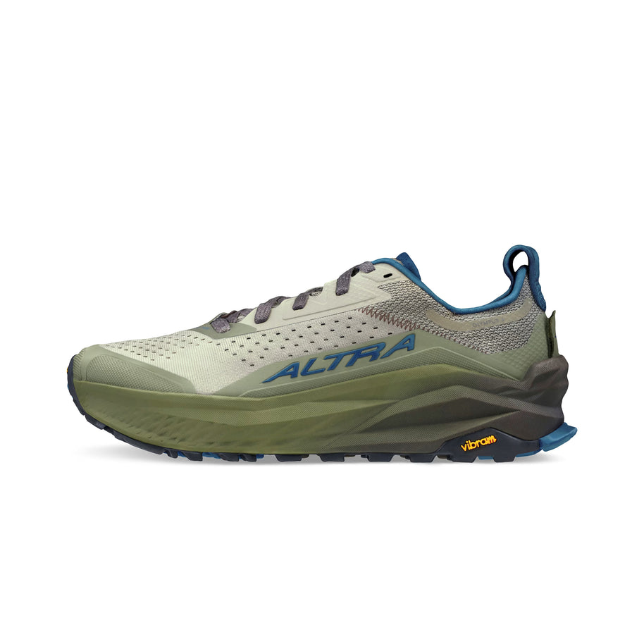 Olympus 6 - Men by Altra Footwear in olive and grey with plush cushioning, durable trail runner with roomy toe box for all-day comfort and grip