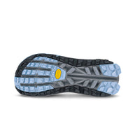 Olympus 6 - Women by Altra Footwear in black and light blue with durable grip sole, cushioned trail shoe for all-day comfort and confident running