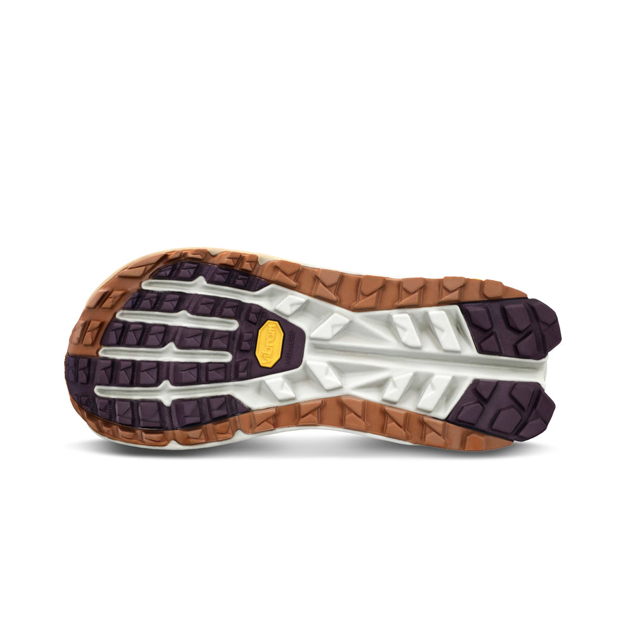 Olympus 6 - Women by Altra Footwear brown and purple outsole trail shoe with durable grip for all-day cushioning and trail running comfort