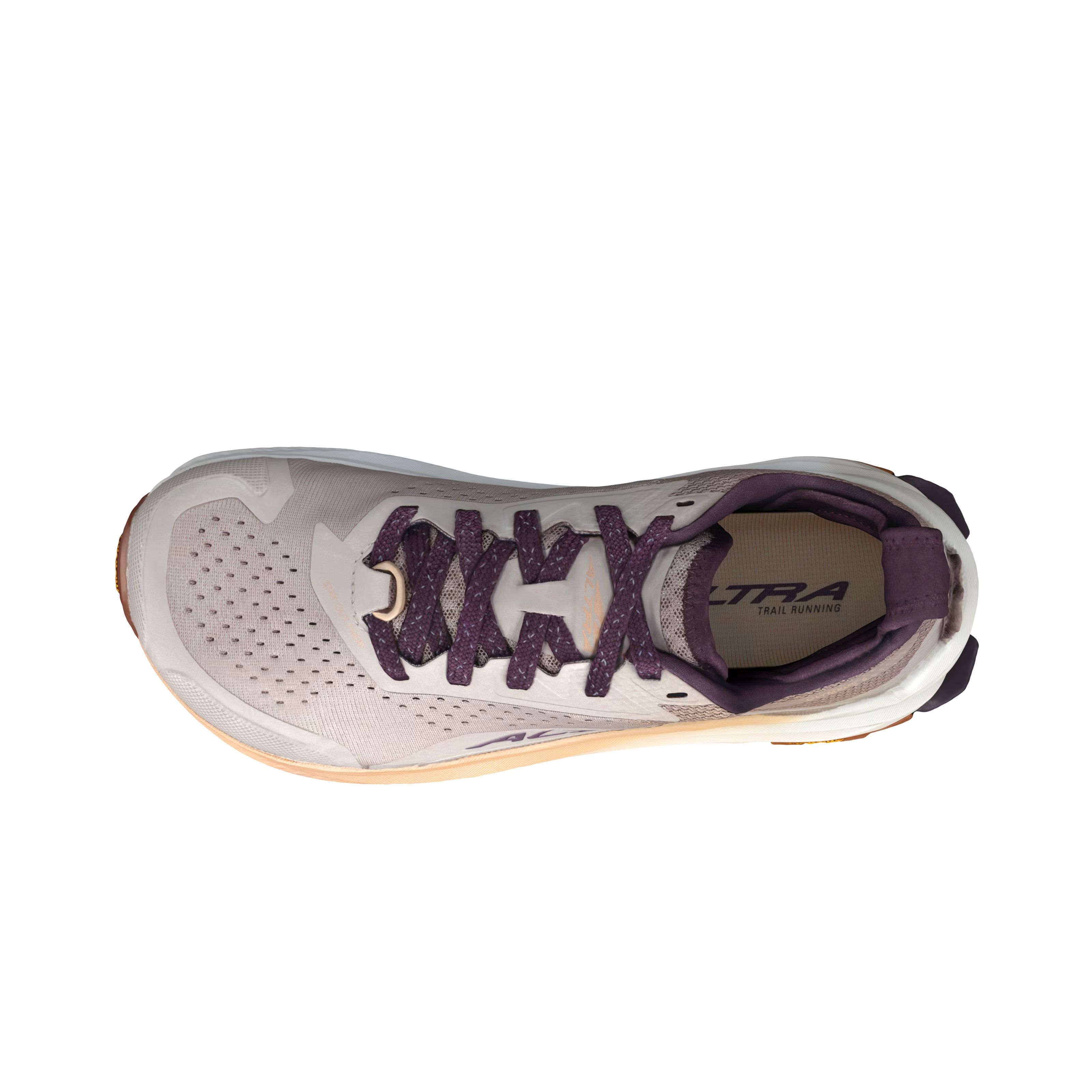 Olympus 6 - Women by Altra Footwear in light beige and purple, cushioned trail running shoe with roomy toe box and durable grip for all-day comfort