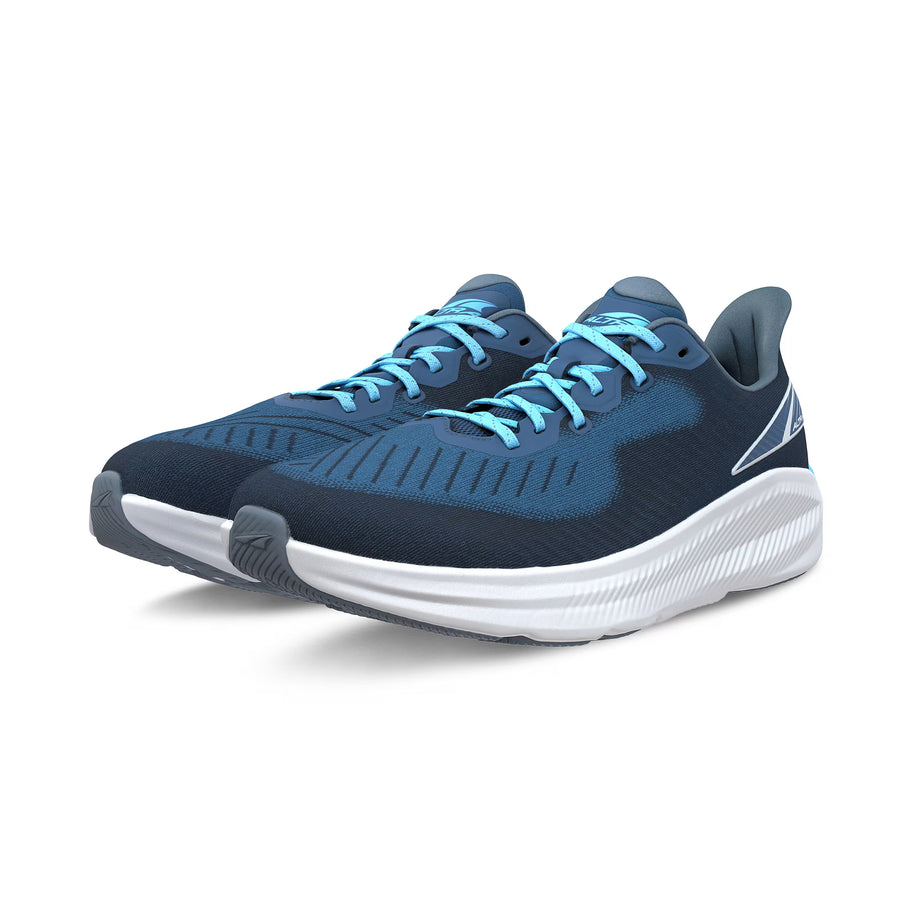 Experience Form - Men by Altra Footwear in blue with light blue laces, lightweight road running shoes with 4mm drop and guidance technology