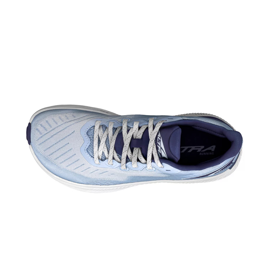 Experience Form - Women by Altra Footwear in light blue and navy, lightweight road running shoe with 4mm drop and guidance technology for training