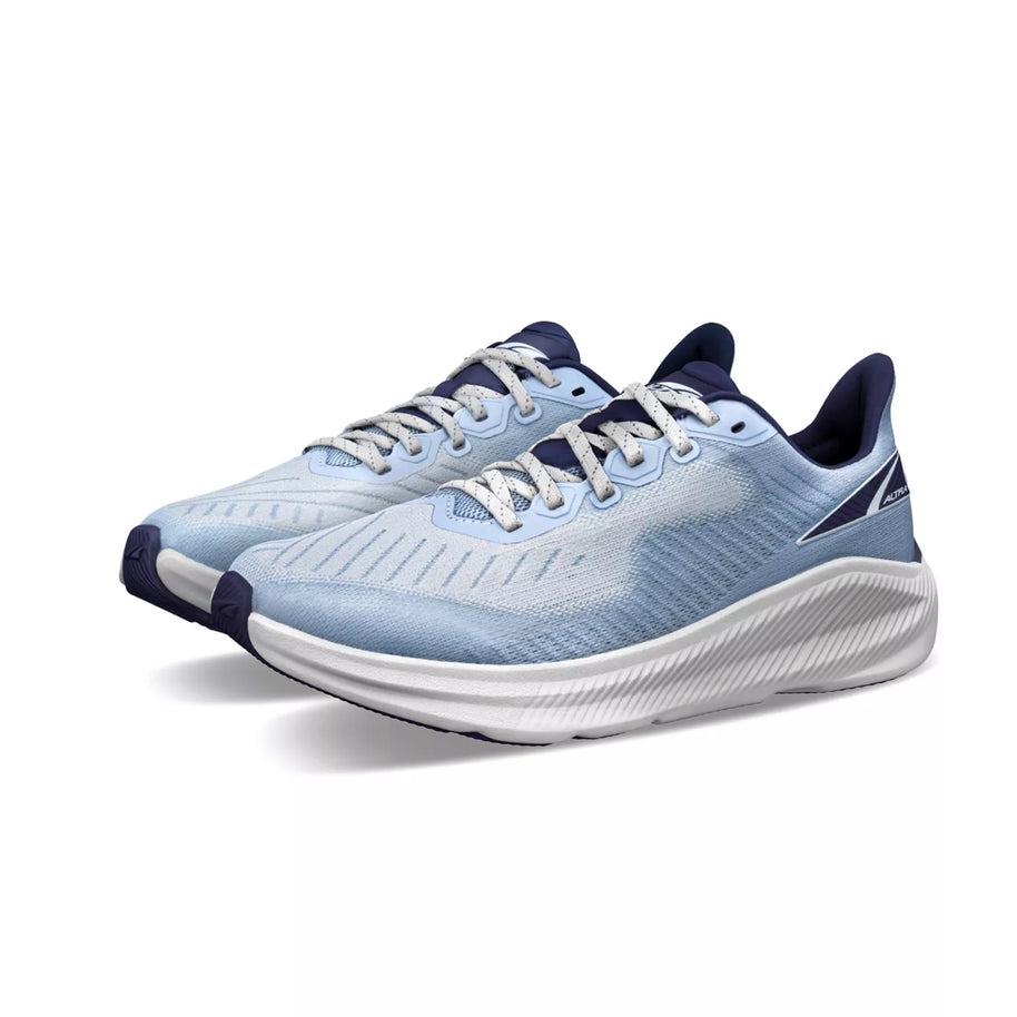 Experience Form - Women by Altra Footwear in light blue and navy, lightweight road running shoes with 4mm drop and guidance technology