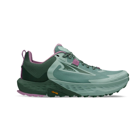 Timp 5 - Women by Altra Footwear in green and purple, high-cushioned trail shoe with Vibram sole for diverse terrain and trail running