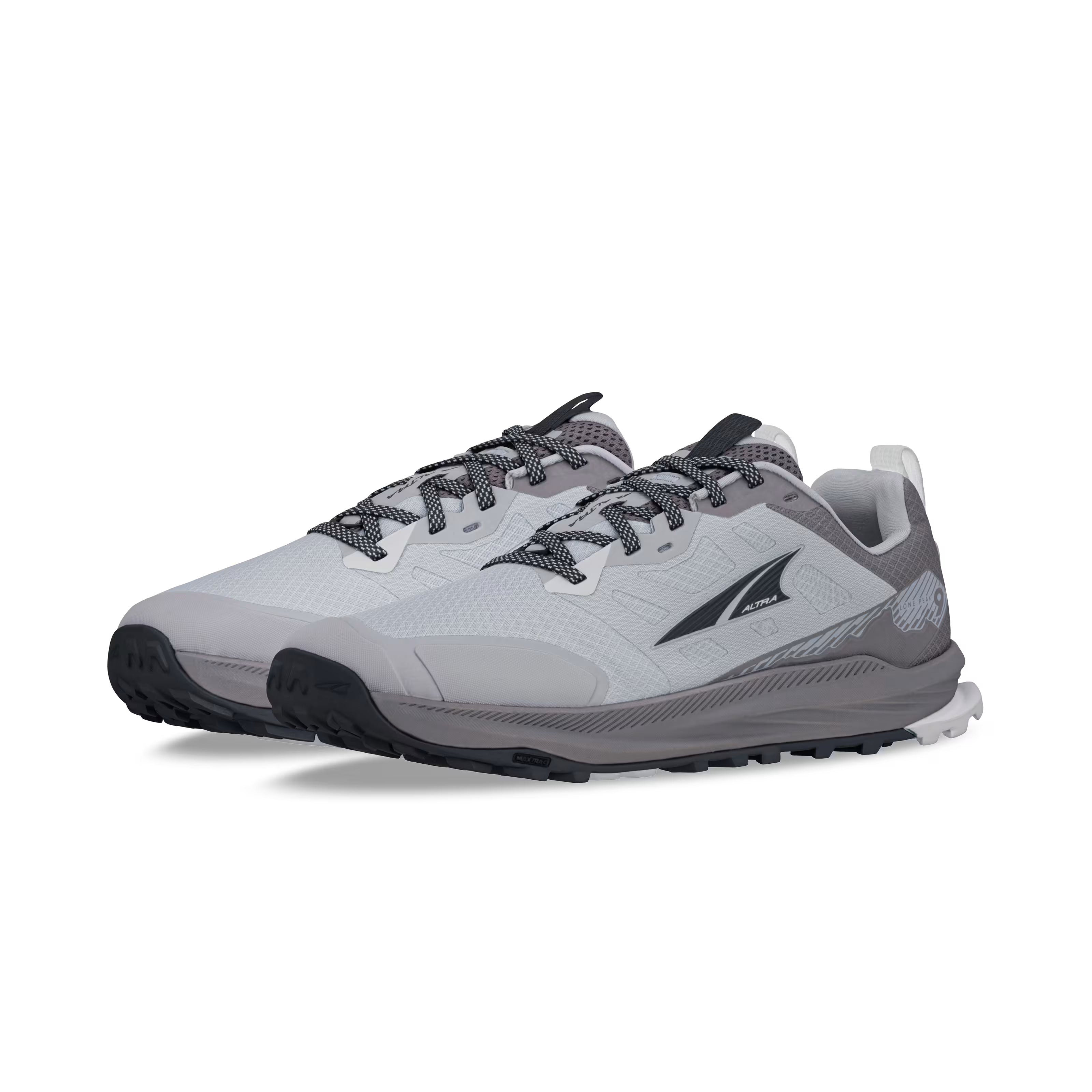 Lone Peak 9 Wide - Men by Altra Footwear in grey and black, lightweight durable trail running shoes with improved midsole and outsole grip