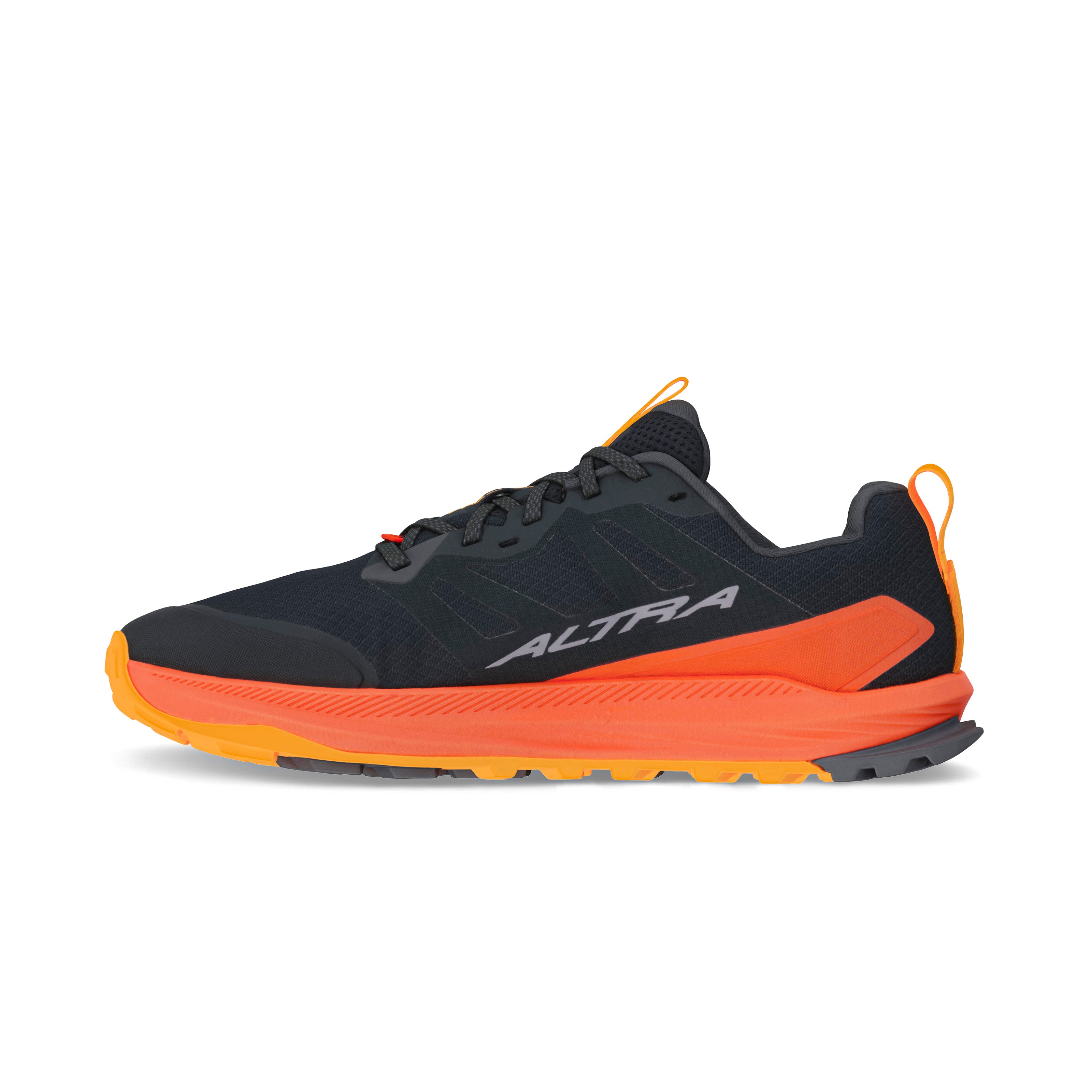 Lone Peak 9 - Men by Altra Footwear in black and orange, durable upper, improved midsole foam, and gripped outsole for trail running and adventures