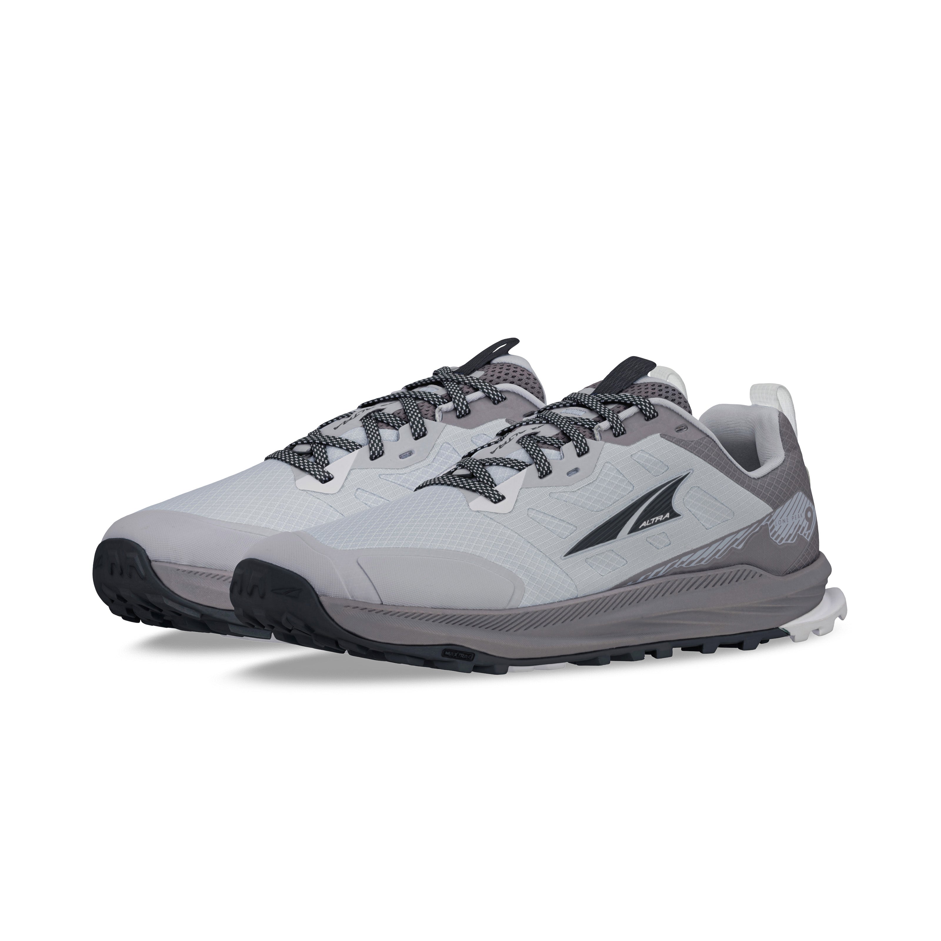 Lone Peak 9 - Men by Altra Footwear in white and grey with durable outsole, lightweight midsole foam, designed for trail running and rugged outdoor use