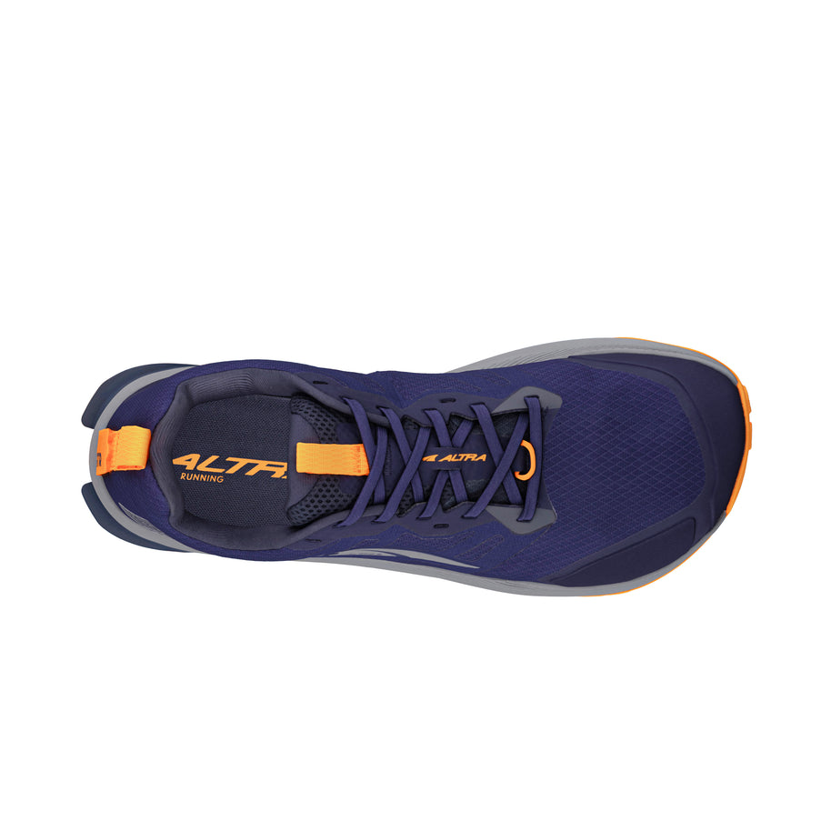 Lone Peak 9 - Men by Altra Footwear in navy and orange, lightweight durable trail shoe with improved midsole and outsole grip for running adventures