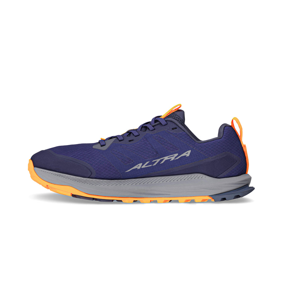 Lone Peak 9 Wide - Men by Altra Footwear in navy and orange with durable outsole, lightweight midsole, designed for trail running and outdoor use
