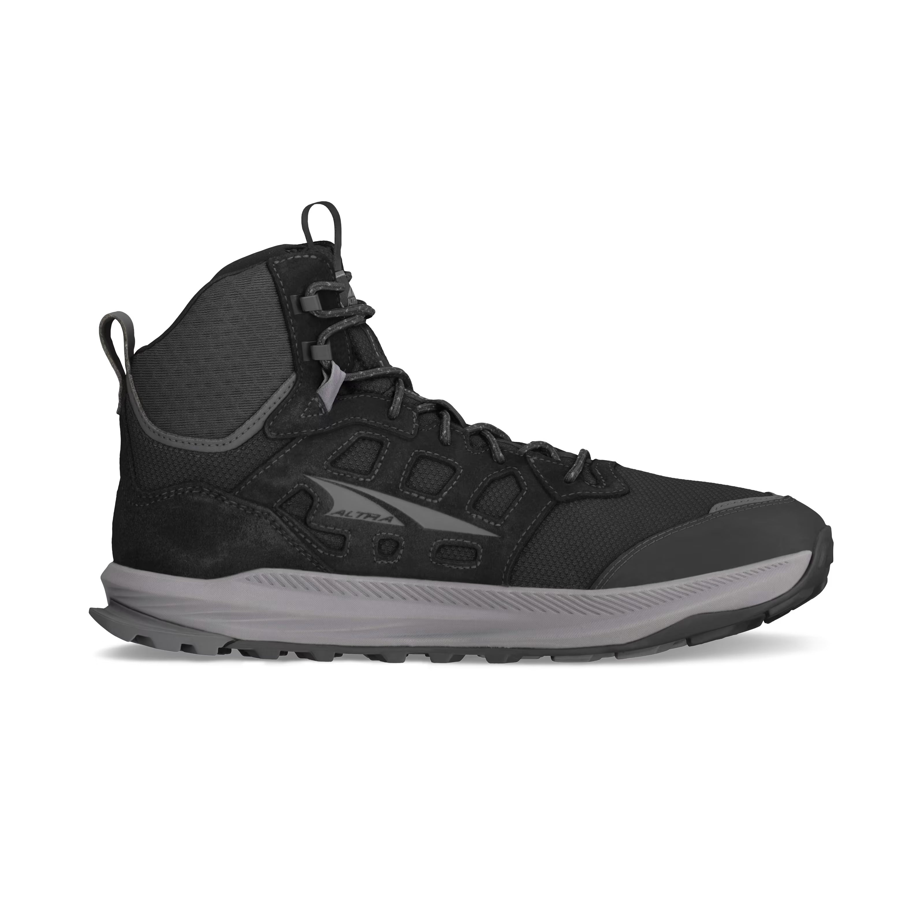 Lone Peak Hiker 3 - Men by Altra Footwear in black and gray, lightweight hiker with ankle support, grippy sole for trail and everyday use
