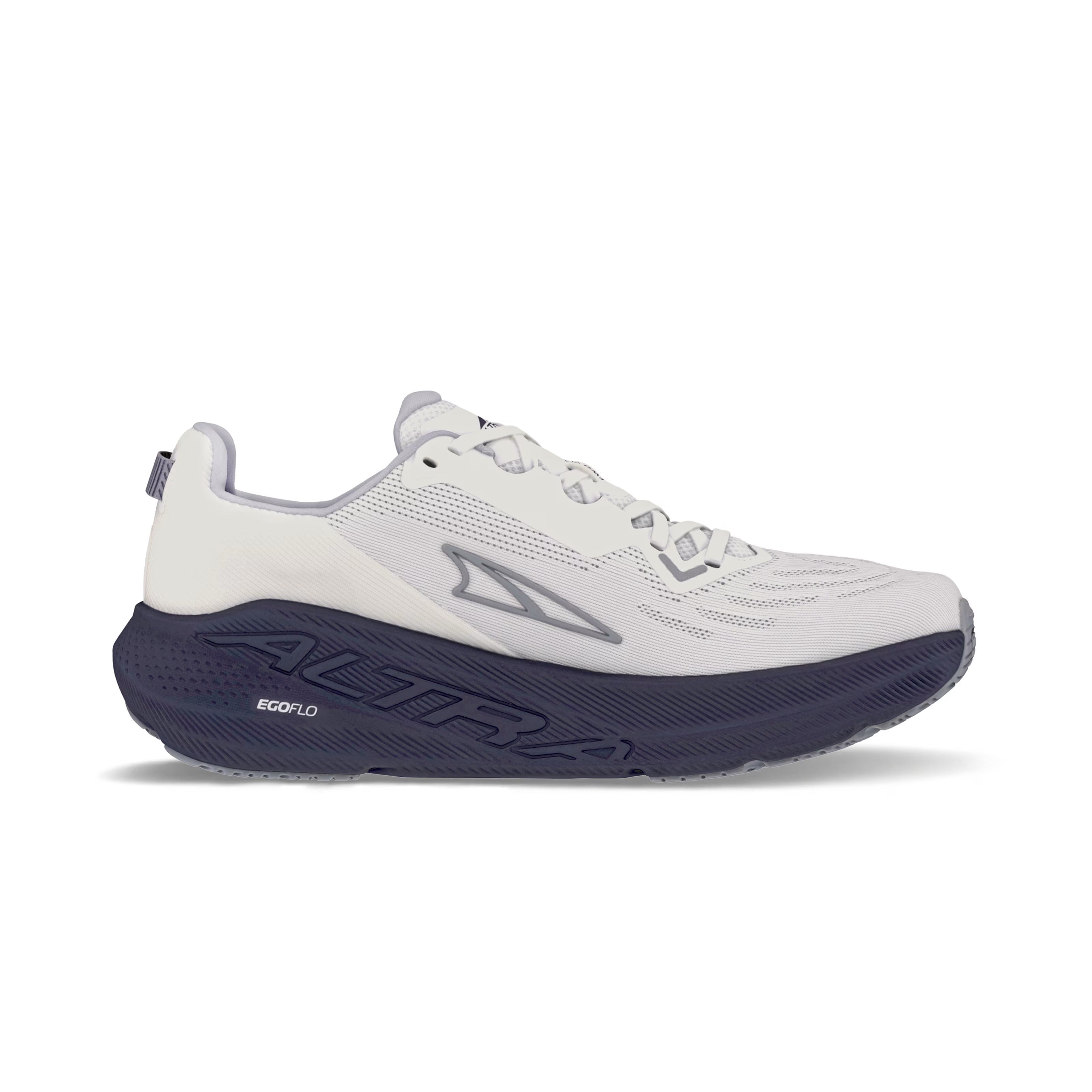 FWD Via - Men by Altra Footwear in white and navy with Altra EGO™ FLO foam midsole for lightweight, responsive road running performance