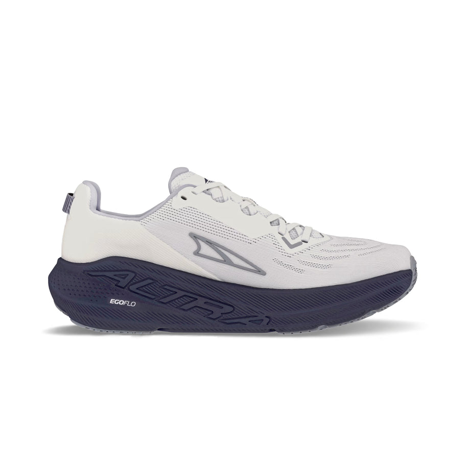 FWD Via - Men by Altra Footwear in white and navy with Altra EGO™ FLO foam midsole for lightweight, responsive road running performance