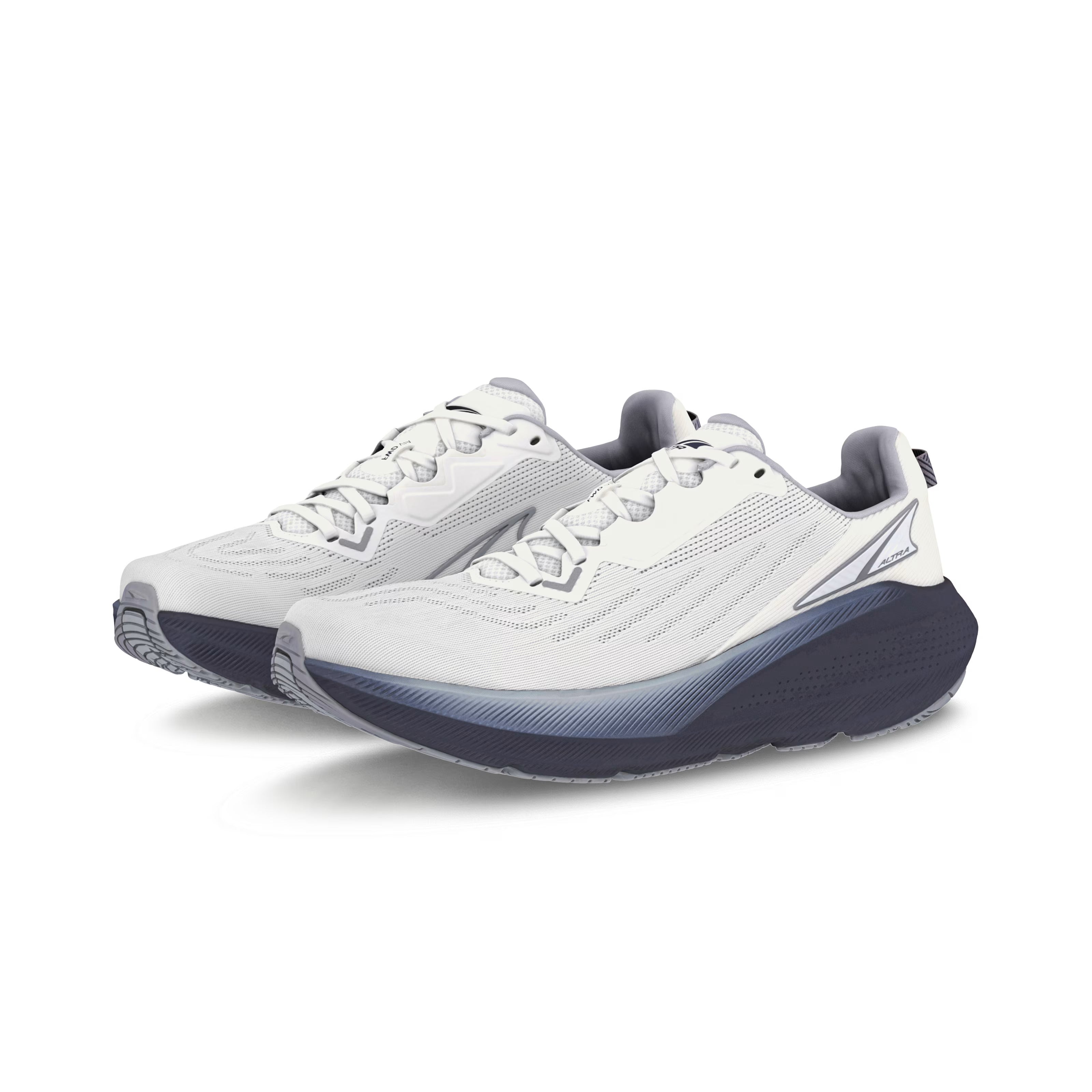 FWD Via - Men by Altra Footwear in white and dark blue with nitrogen-infused EGO FLO foam midsole for lightweight responsive road running