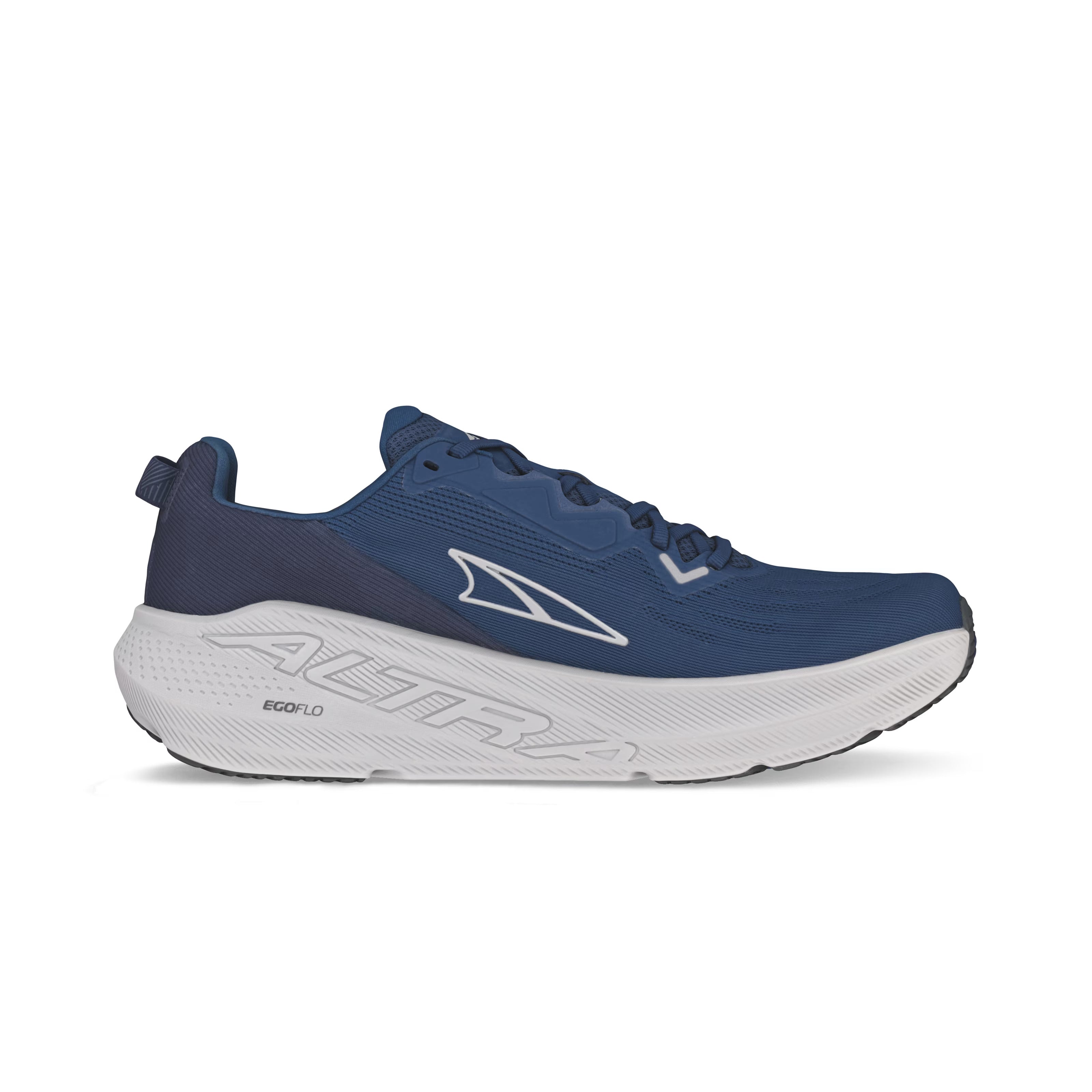 FWD Via - Men by Altra Footwear in blue with white sole, featuring Altra EGO™ FLO foam for lightweight responsive road running performance