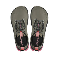 Lone Peak 9 - Women trail running shoes by Altra Footwear in olive green and pink, durable upper, improved midsole foam, enhanced outsole grip for adventure running.