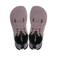 Top view of pink Lone Peak 9 - Women trail running shoes by Altra Footwear with durable upper, light midsole, and improved outsole grip