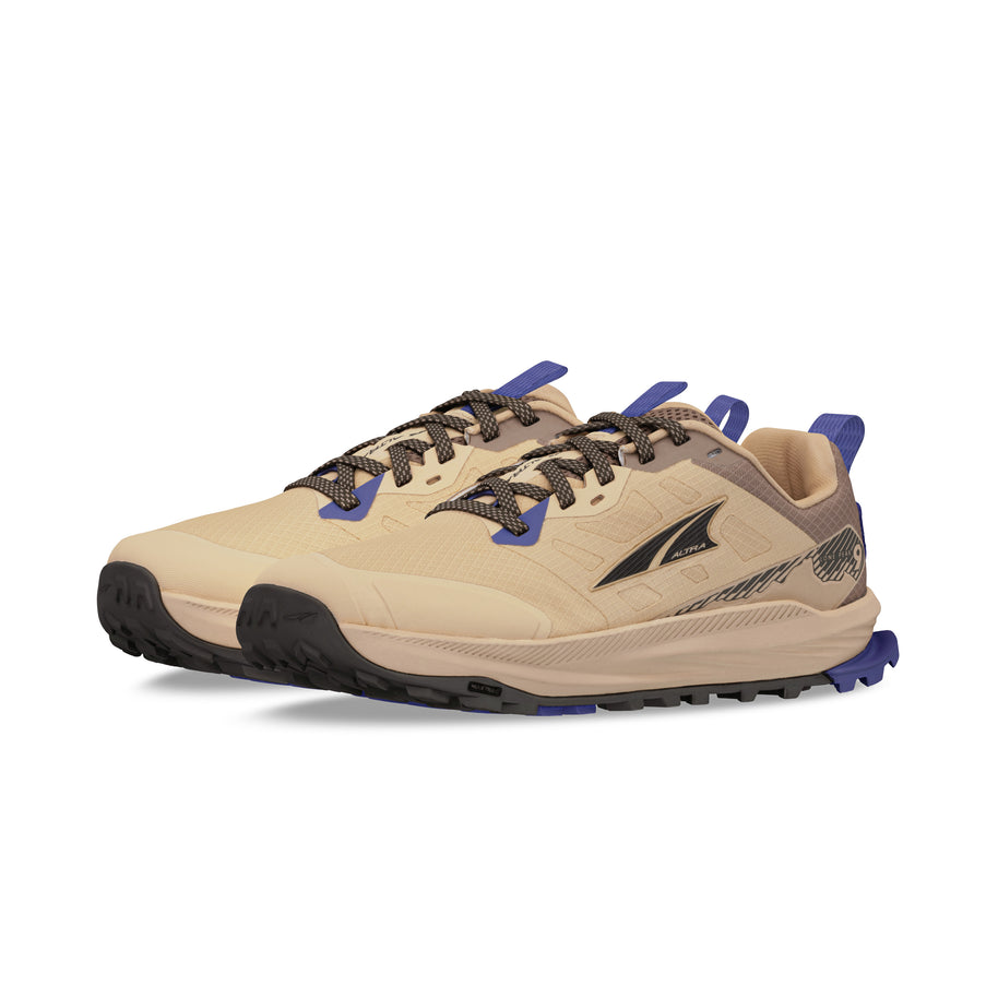 Lone Peak 9 - Women trail running shoes by Altra Footwear in beige and purple with durable upper, lightweight midsole, and improved grip outsole for adventure