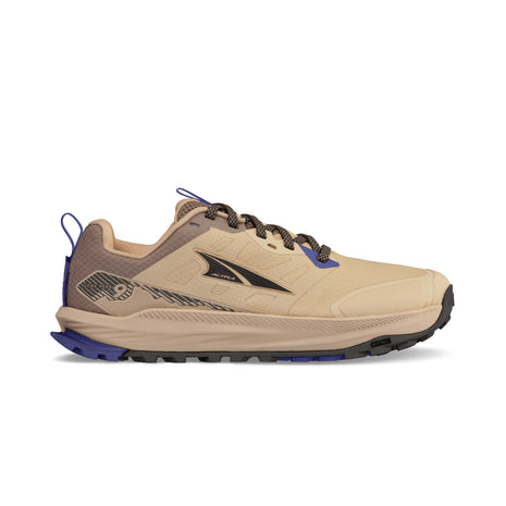 Lone Peak 9 - Women by Altra Footwear, beige with blue accents, durable upper, lightweight midsole, improved grip outsole for trail running.